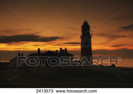 Stock Image - Souter Point Lighthouse at dusk; South Shields, Tyne and Wear, England. Fotosearch