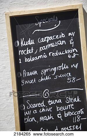 Stock Photography - South Africa, Constantia Vineyard; Cape Town, Menu On Blackboard. Fotosearch
