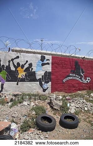 Stock Image - South Africa, Garden Route, Port Elizabeth, Football Themed Murals On Walls; New Brighton. Fotosearch