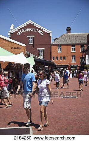 Stock Image - South Africa, Woodstock Area; Cape Town, Albert Road, The Old Biscuit Mill Weekend Market. Fotosearch