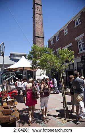 Stock Image - South Africa, Woodstock Area; Cape Town, Albert Road, The Old Biscuit Mill Weekend Market, Shopping. Fotosearch
