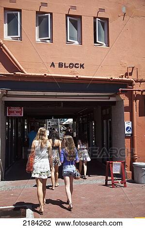 Stock Image - South Africa, Woodstock Area; Cape Town, Albert Road, The Old Biscuit Mill Weekend Market. Fotosearch