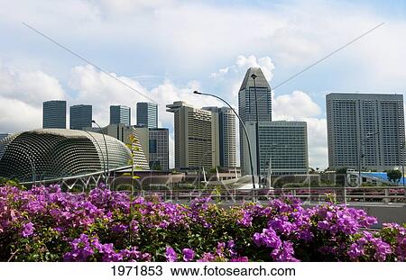 Stock Image - South East Asia, Singapore, View Of Downtown Singapore's Interesting Buildings And Skyline.. Fotosearch