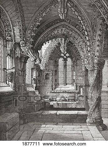 Stock Image - South-East Corner Of Lady Chapel, Rosslyn, Roslin, Midlothian, Scotland As It Was In The 19Th Century. From The Book Short History Of The English People By J. R. Green, Published London 1893.. Fotosearch