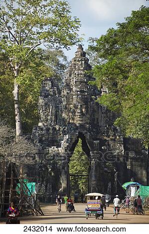 South gate to Angkor Thom, north of Angkor Wat; Siem Reap, Cambodia View Large Photo Image Picture - South gate to Angkor Thom, north of Angkor Wat; Siem Reap, Cambodia. Fotosearch