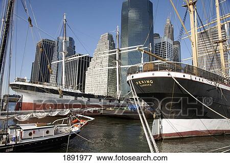 Stock Photo - South Street Seaport And Lower Manhattan. Fotosearch