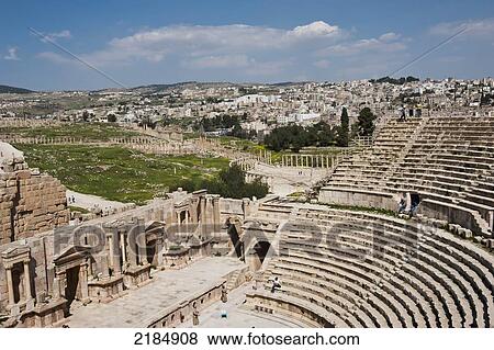 Stock Photo - South Theatre, The Ancient City Of Jerash, Jordan, Middle East. Fotosearch