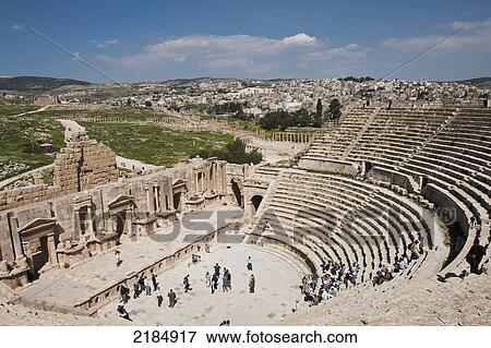 Stock Photo - South Theatre, The Ancient City Of Jerash, Jordan, Middle East. Fotosearch