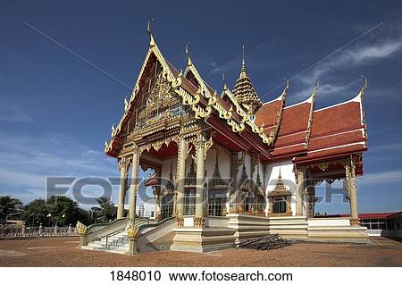 Stock Image - Southeast Asian Temple Exterior; Khorat, Thailand. Fotosearch