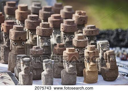 Stock Image - Souvenir Moais For Sale At Anakena Beach, Rapa Nui (Easter Island), Chile. Fotosearch