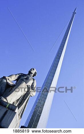 Stock Photo - Space Obelisk And Statue Of Tsiolkovsky. Fotosearch