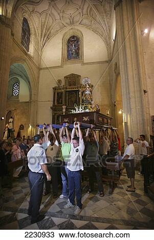 Stock Image - Spain, Andalusia, Costa De La Luz, Virgin Del Carmen Parade Begins At San Mateus Church; Tarifa. Fotosearch