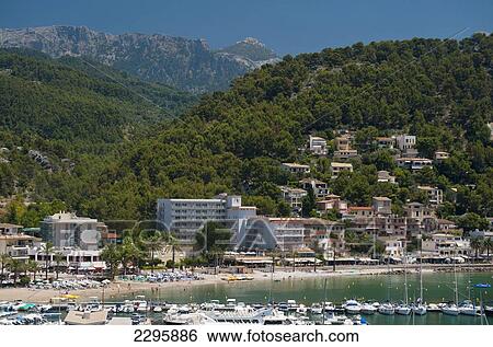 Stock Photograph - Spain, Beach of Port Soller; Majorca. Fotosearch