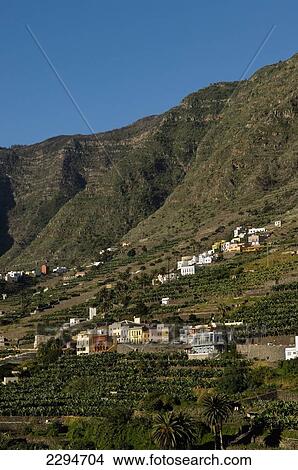 Picture - Spain, Canary Islands, Island of La Gomera, View of village; Hermigua. Fotosearch