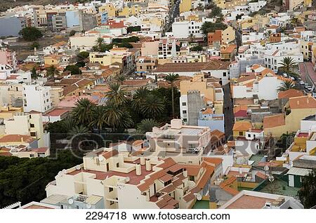 Stock Photo - Spain, Canary Islands, Island of La Gomera, Elevated view of town; San Sebastian. Fotosearch