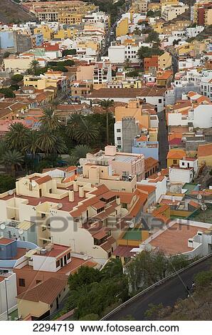 Stock Photo - Spain, Canary Islands, Island of La Gomera, Elevated view of town; San Sebastian. Fotosearch