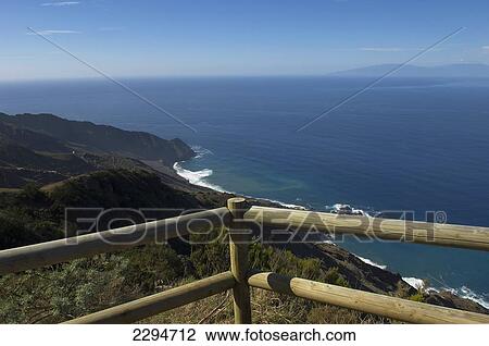 Stock Image - Spain, Canary Islands, View of north coast La Palma Island; Island of La Gomera. Fotosearch
