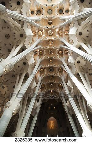 Stock Photography - Spain, Catalonia, Details of the ceiling of the Sagrada Familia cathedral; Barcelona. Fotosearch