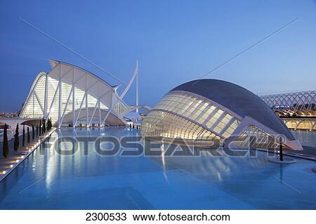 Stock Image - Spain, Ciudad de las Artes y las Ciencias at dusk; Valencia. Fotosearch