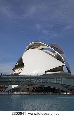 Stock Image - Spain, Ciudad de las Artes y las Ciencias; Valencia, El Palau de les Arts Renia Sofia Opera House. Fotosearch