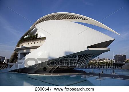 Stock Photo - Spain, Ciudad de las Artes y las Ciencias; Valencia, El Palau de les Arts Renia Sofia Opera House. Fotosearch