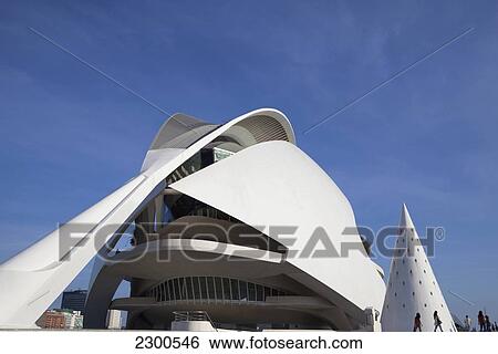 Stock Photograph - Spain, Ciudad de las Artes y las Ciencias; Valencia, El Palau de les Arts Renia Sofia Opera House. Fotosearch