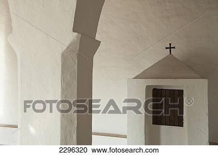 Stock Image - Spain, Detail of church of Sant Carles (or St Carlos) de Peralta; Ibiza. Fotosearch