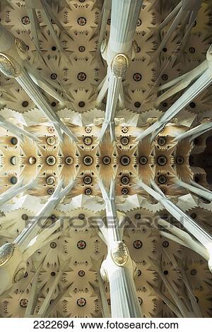 Spain, Detail of Sagrada Familia ceiling; Barcelona View Large Photo Image Picture - Spain, Detail of Sagrada Familia ceiling; Barcelona. Fotosearch