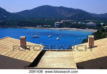 Stock Photograph - Spain, Elevated View Of Canyamel Bay; Mallorca. Fotosearch