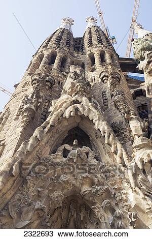 Stock Image - Spain, Exterior of Sagrada Familia church; Barcelona. Fotosearch