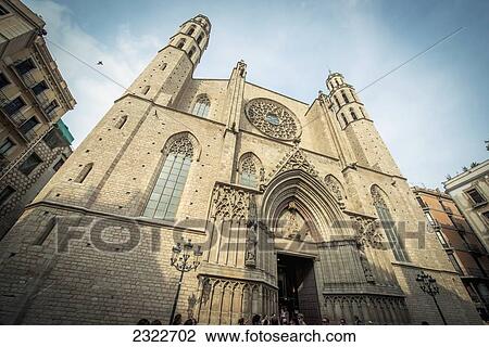 Stock Image - Spain, Exterior of Santa Maria del Mar church; Barcelona. Fotosearch