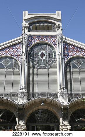 Stock Image - Spain, Extrior of Mercado Central (Central Market); Valencia. Fotosearch