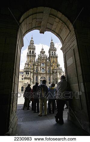 Spain, Galicia, Tourists Standing In Plaza Marvel At Cathedral; Santiago De Compostela View Large Photo Image Stock Image - Spain, Galicia, Tourists Standing In Plaza Marvel At Cathedral; Santiago De Compostela. Fotosearch