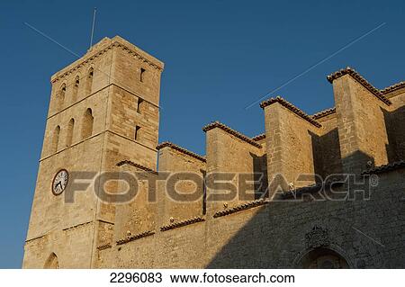 Stock Image - Spain, Ibiza, Ibiza Town, Santa Maria cathedral; Dalt Vila. Fotosearch
