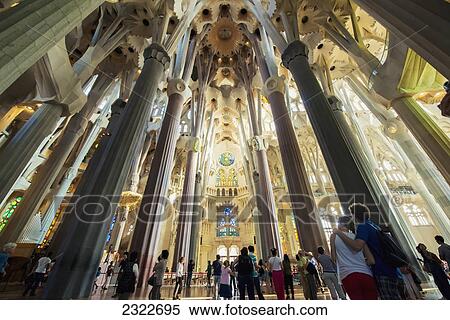 Stock Photography - Spain, Interior of Sagrada Familia church; Barcelona. Fotosearch