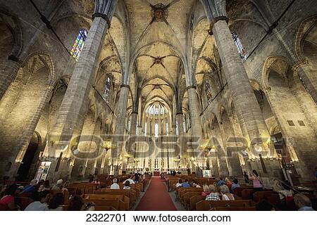 Spain, Interior of Santa Maria del Mar church; Barcelona View Large Photo Image Stock Image - Spain, Interior of Santa Maria del Mar church; Barcelona. Fotosearch