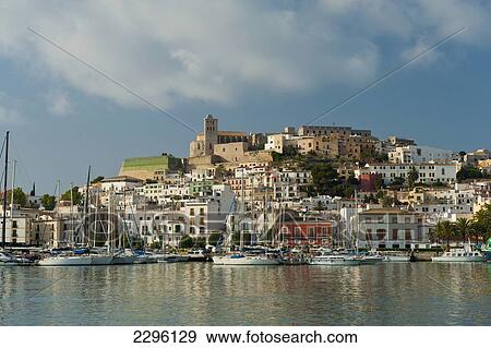 Spain, Looking across harbor to Ibiza Town; Ibiza View Large Photo Image Stock Photo - Spain, Looking across harbor to Ibiza Town; Ibiza. Fotosearch