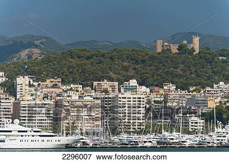 Stock Photo - Spain, Majorca, Castell de Bellver above port and city; Palma. Fotosearch