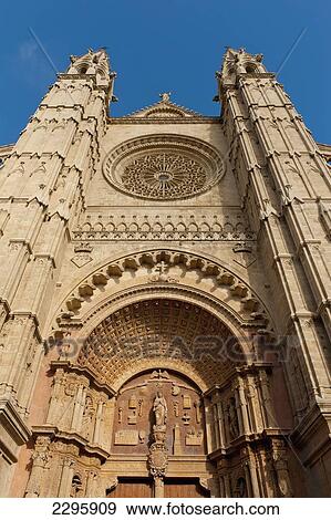 Spain, Majorca, Front of Palma cathedral; Palma View Large Photo Image Stock Photo - Spain, Majorca, Front of Palma cathedral; Palma. Fotosearch
