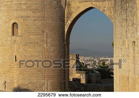 Spain, Majorca, Looking through archway of Castell de Bellver; Palma View Large Photo Image Stock Photo - Spain, Majorca, Looking through archway of Castell de Bellver; Palma. Fotosearch