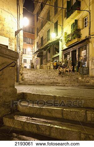 Spain, Majorca, Small cafe in alley at night; Palma View Large Photo Image Stock Image - Spain, Majorca, Small cafe in alley at night; Palma. Fotosearch