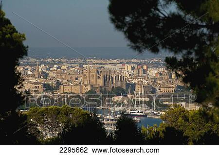 Spain, Majorca, View across Parc de Bellver to port and cathedral; Palma View Large Photo Image Stock Image - Spain, Majorca, View across Parc de Bellver to port and cathedral; Palma. Fotosearch