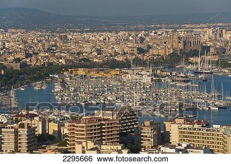 Spain, Majorca, View from Castell de Bellver to port and cathedral; Palma View Large Photo Image Stock Photograph - Spain, Majorca, View from Castell de Bellver to port and cathedral; Palma. Fotosearch