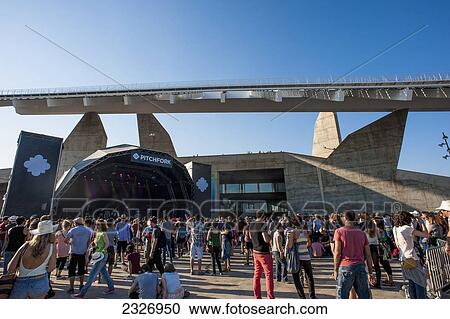Stock Image - Spain, Parc del Forum; Barcelona, Crowd in front of a stage at Primavera Sound music festival. Fotosearch