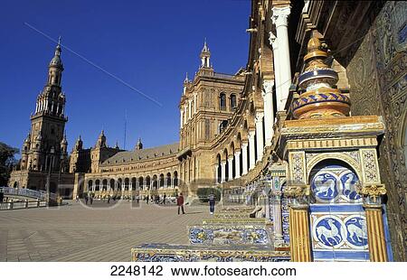 Stock Image - Spain, Plaza De Espana; Seville. Fotosearch