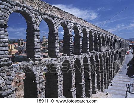 Stock Image - Spain, Roman Aqueduct; Segovia. Fotosearch