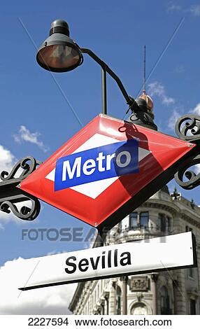 Spain, Sevilla Station; Madrid, Metro Sign View Large Photo Image Picture - Spain, Sevilla Station; Madrid, Metro Sign. Fotosearch
