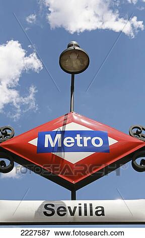 Stock Photo - Spain, Sevilla Station; Madrid, Metro Sign. Fotosearch