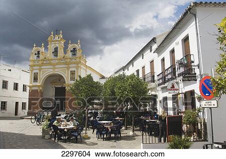 Picture - Spain, Sidewalk Cafe In Small Town Square; Andalucia. Fotosearch