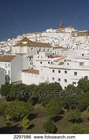 Stock Photograph - Spain, Small Town Sitting On Hillside; Andalucia. Fotosearch